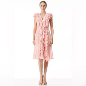 Alice + Olivia Annalise Pleated Ruffled Chiffon Midi Dress